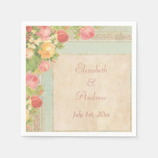 エレガントヴィンテージ結婚バラ スタンダードカクテルナプキン (正面)
