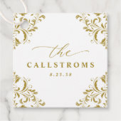 エレガントヴィンテージ結婚金ゴールドのメッセージカード フェイバータグ (正面)