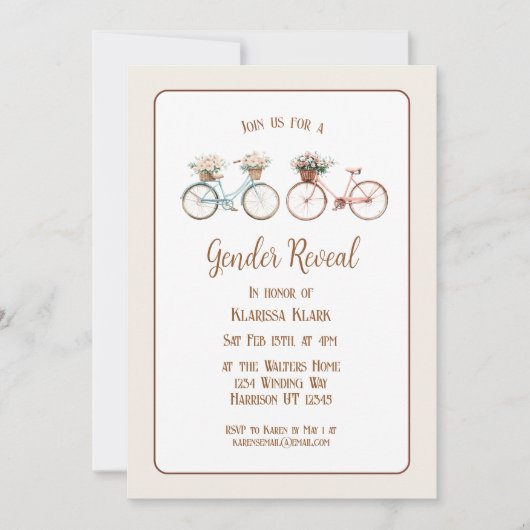 エレガントヴィンテージ自転車の性別の表示 招待状 (正面)
