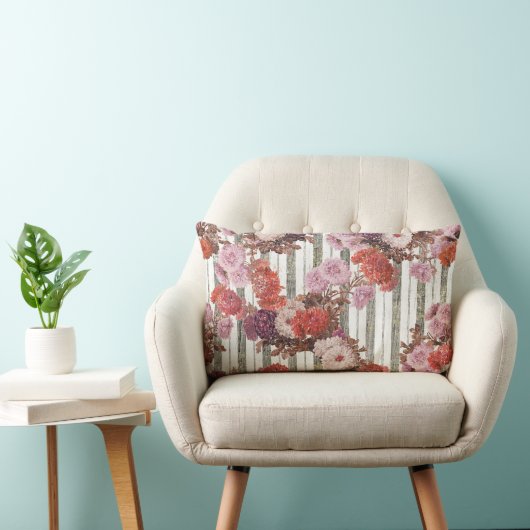 エレガントヴィンテージ花アンティークチクストライプク ランバークッション (椅子)