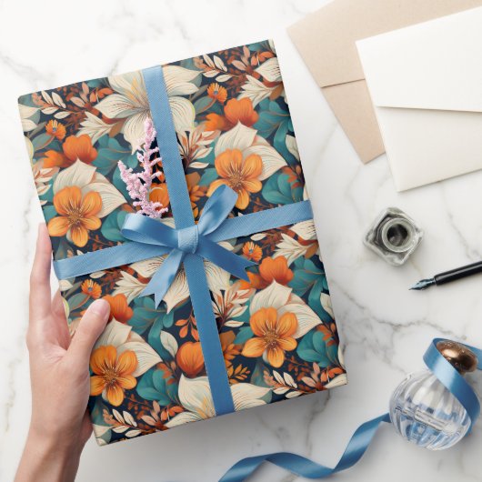 エレガントヴィンテージ花茎模様フローラ ラッピングペーパー (ギフト)