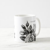 エレガントヴィンテージ茶バラ |白黒 コーヒーマグカップ (正面右)