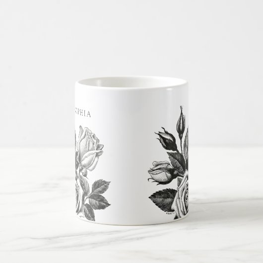 エレガントヴィンテージ茶バラ |白黒 コーヒーマグカップ (中央)