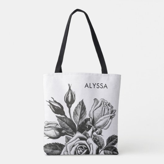 エレガントヴィンテージ茶バラ |白黒 トートバッグ (裏面)