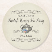 エレガントヴィンテージ茶パーティー |ブライダルシャワー ラウンドペーパーコースター (正面)