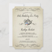 エレガントヴィンテージ茶パーティー |誕生日パーティー 招待状 (正面)