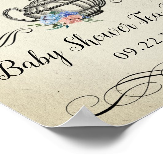 エレガントヴィンテージ茶パーティー |赤ちゃんシャワーへようこそ ポスター (角)