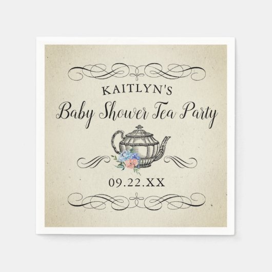 エレガントヴィンテージ茶パーティー |赤ちゃんシャワー スタンダードカクテルナプキン (正面)