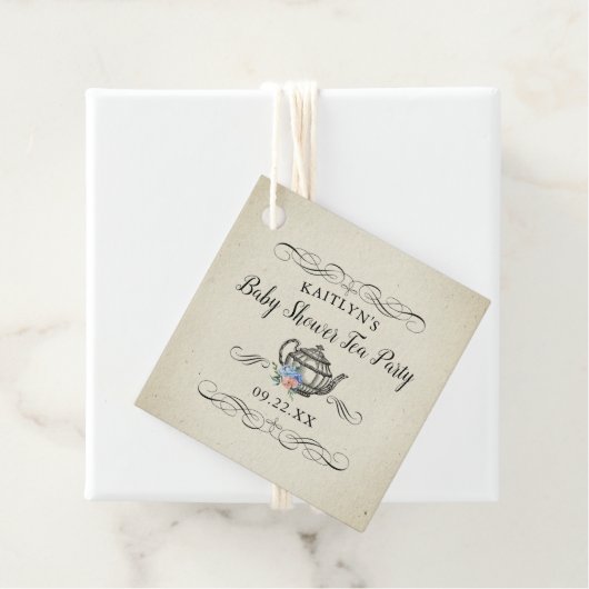 エレガントヴィンテージ茶パーティー |赤ちゃんシャワー フェイバータグ (インサイチュ)