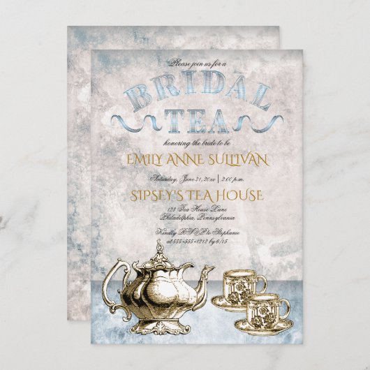 エレガントヴィンテージ茶ポット | Cupsブライダルティーシャワー 招待状 (正面/裏面)