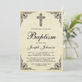エレガントヴィンテージ華美クロスバプテスマ 招待状 (スタンド正面)