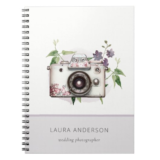 エレガントヴィンテージ薄紫フローラカメラ撮影 ノートブック (正面)
