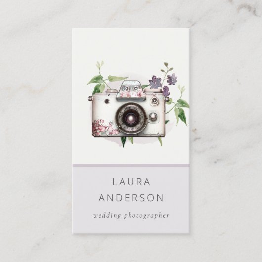エレガントヴィンテージ薄紫フローラカメラ撮影 名刺 (正面)