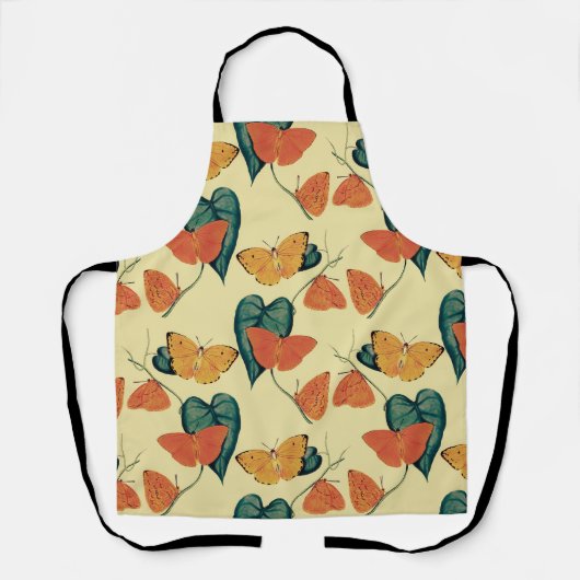 エレガントヴィンテージ蝶と葉の模様 | エプロン (正面)