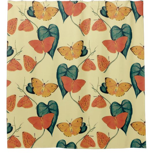 エレガントヴィンテージ蝶と葉の模様 | シャワーカーテン (正面)