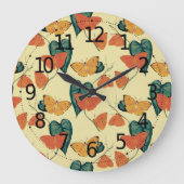 エレガントヴィンテージ蝶と葉の模様 | ラージ壁時計 (正面)