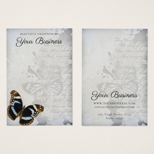エレガントヴィンテージ蝶ジュエリー表示カード (正面&裏面)