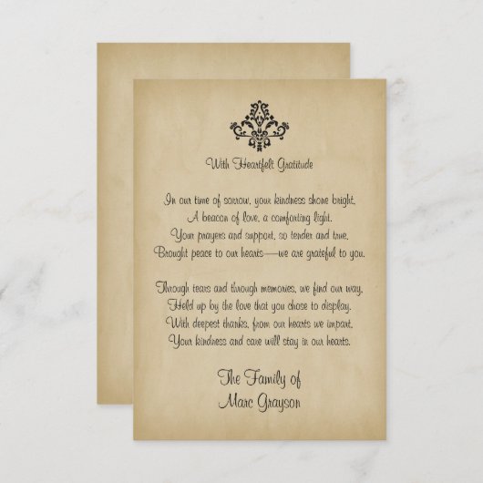 エレガントヴィンテージ詩悔やみや弔慰ありがとうご注意 サンキューカード (正面/裏面)