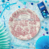 エレガントヴィンテージ赤いトワールデジュイミモノグラム ペーパープレート (パーティー)