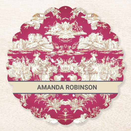 エレガントヴィンテージ赤い湖トイレデジュイミモノグラム ペーパーコースター (正面)