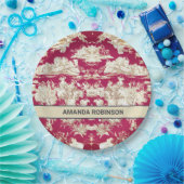 エレガントヴィンテージ赤い湖トイレデジュイミモノグラム ペーパープレート (パーティー)