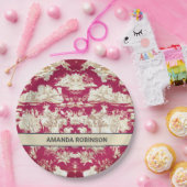 エレガントヴィンテージ赤い湖トイレデジュイミモノグラム ペーパープレート (パーティー)