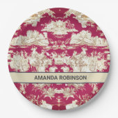 エレガントヴィンテージ赤い湖トイレデジュイミモノグラム ペーパープレート (正面)