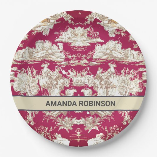 エレガントヴィンテージ赤い湖トイレデジュイミモノグラム ペーパープレート (正面)