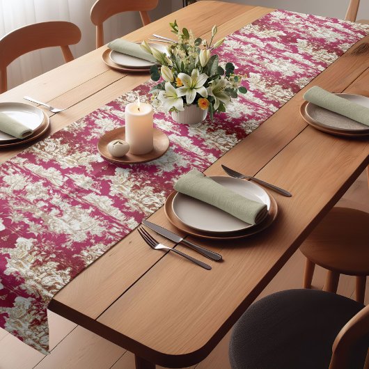 エレガントヴィンテージ赤い湖トワルドジュワトワ ショートテーブルランナー