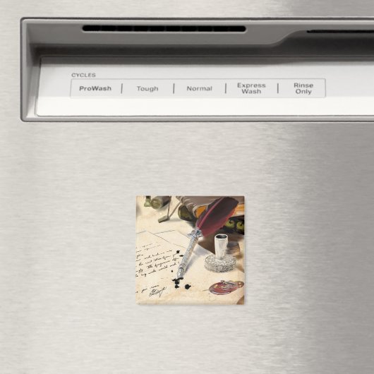 エレガントヴィンテージ赤い羽毛のクールペンとインクウェル マグネット (インサイチュ (食洗機))