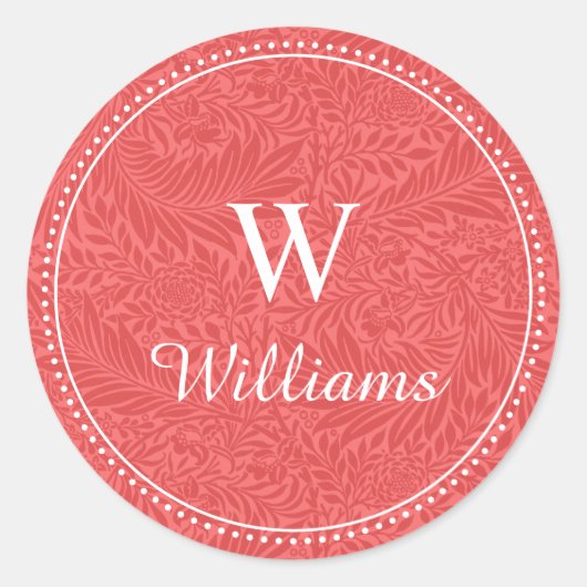 エレガントヴィンテージ赤フローラ点々のある縁ど ラウンドシール (正面)