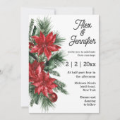 エレガントヴィンテージ赤ポインセチアとパ結婚イン 招待状 (正面)