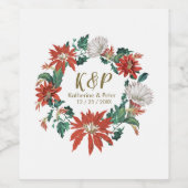 エレガントヴィンテージ赤緑花リース名 ワインラベル (シングルラベル)