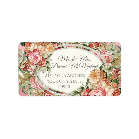 エレガントヴィンテージ赤面バラフローラ差出人住所 ラベル (正面)