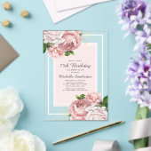 エレガントヴィンテージ赤面ピンクフローラ75誕生日 アクリル招待状 (インサイチュ (ウェディング))