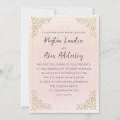 エレガントヴィンテージ赤面ピンク金ゴールド 招待状 (正面)