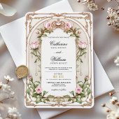 エレガントヴィンテージ赤面フローラ結婚式招待状 招待状