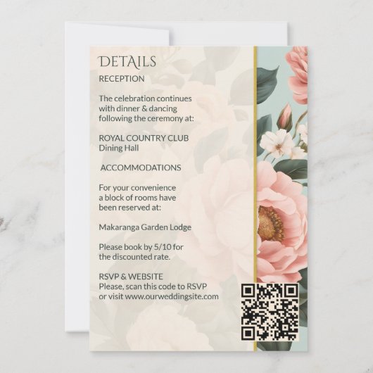 エレガントヴィンテージ赤面桃フローラを一つにまとめる 招待状 (裏面)