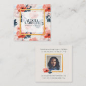 エレガントヴィンテージ赤面花模様金ゴールドポートフレーム スクエア名刺 (正面/裏面)