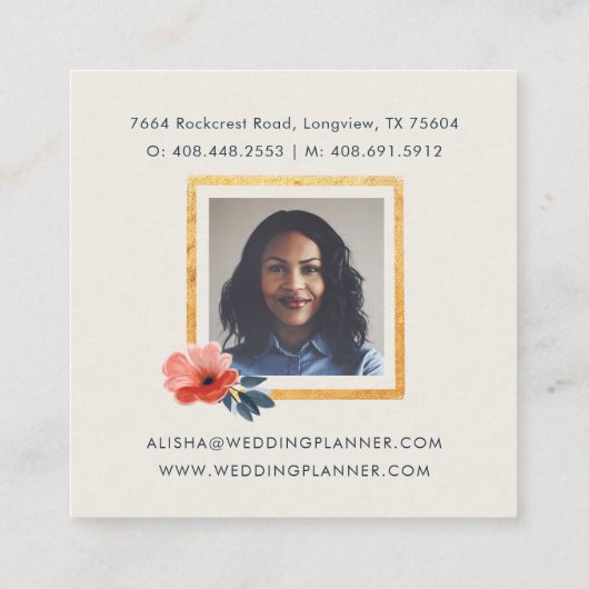 エレガントヴィンテージ赤面花模様金ゴールドポートフレーム スクエア名刺 (裏面)