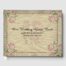 エレガントヴィンテージ辞書プリントとバラ ゲストブック