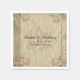 エレガントヴィンテージ辞書プリントとバラ スタンダードカクテルナプキン