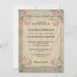 エレガントヴィンテージ辞書プリントとバラ 招待状