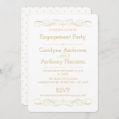 エレガントヴィンテージ金ゴールドとホワイト婚約パーティ 招待状 (正面/裏面)