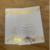 エレガントヴィンテージ金ゴールドと白フローラ結婚の 箔招待状