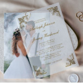 エレガントヴィンテージ金ゴールドス華美クリプト結婚コーナー ベラム紙招待状