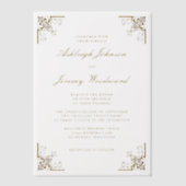 エレガントヴィンテージ金ゴールドス華美クリプト結婚コーナー ベラム紙招待状 (正面)