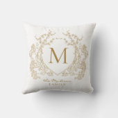 エレガントヴィンテージ金ゴールドフローラクレストモノグラム クッション (裏面)