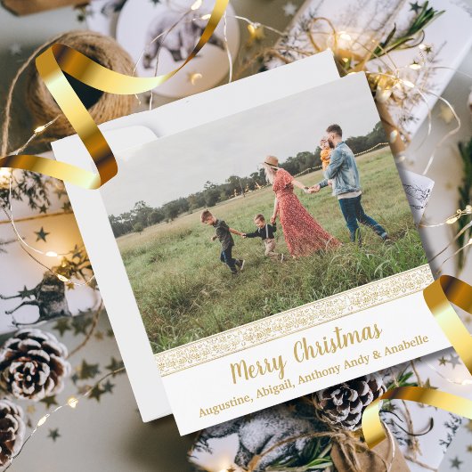 エレガントヴィンテージ金ゴールドフローラフォトクリスマスカード