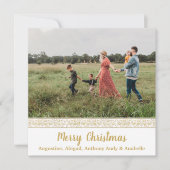 エレガントヴィンテージ金ゴールドフローラフォトクリスマスカード (正面)